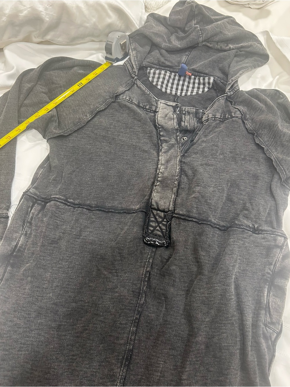 Pilcro Anthropologie Hooded Sweatshirt Dress Gray Acid Wash Size Small - Picture 8 of 10